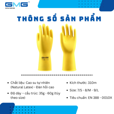 Thông số kỹ thuật của Găng Tay Gia Dụng Latex GMG L1801 