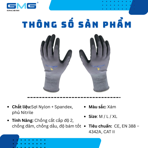 Thông số găng tay chống cắt phủ Xingyu nitrile N2501 đạt chuẩn EN 388
