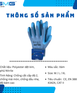 Thông số găng tay chống cắt phủ nitrile GMG T1020 tiêu chuẩn EN 388